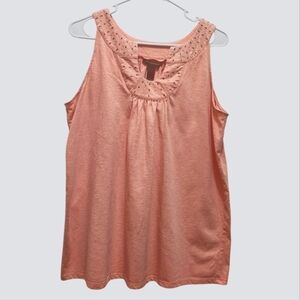 Bit & Bridle Peach Orange Top Metallic Embellished Neckline Sleeveless  Size L